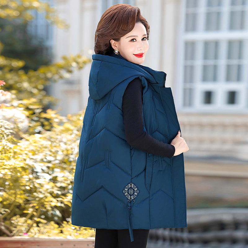 Ethnic Embroidered Down Cotton Vest for Women