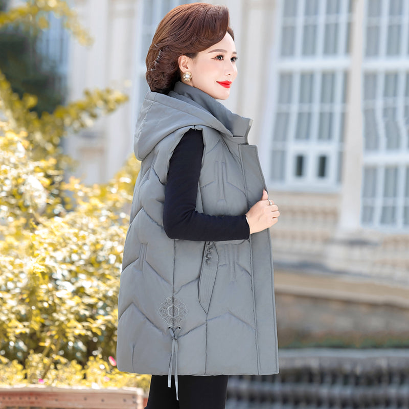 Ethnic Embroidered Down Cotton Vest for Women