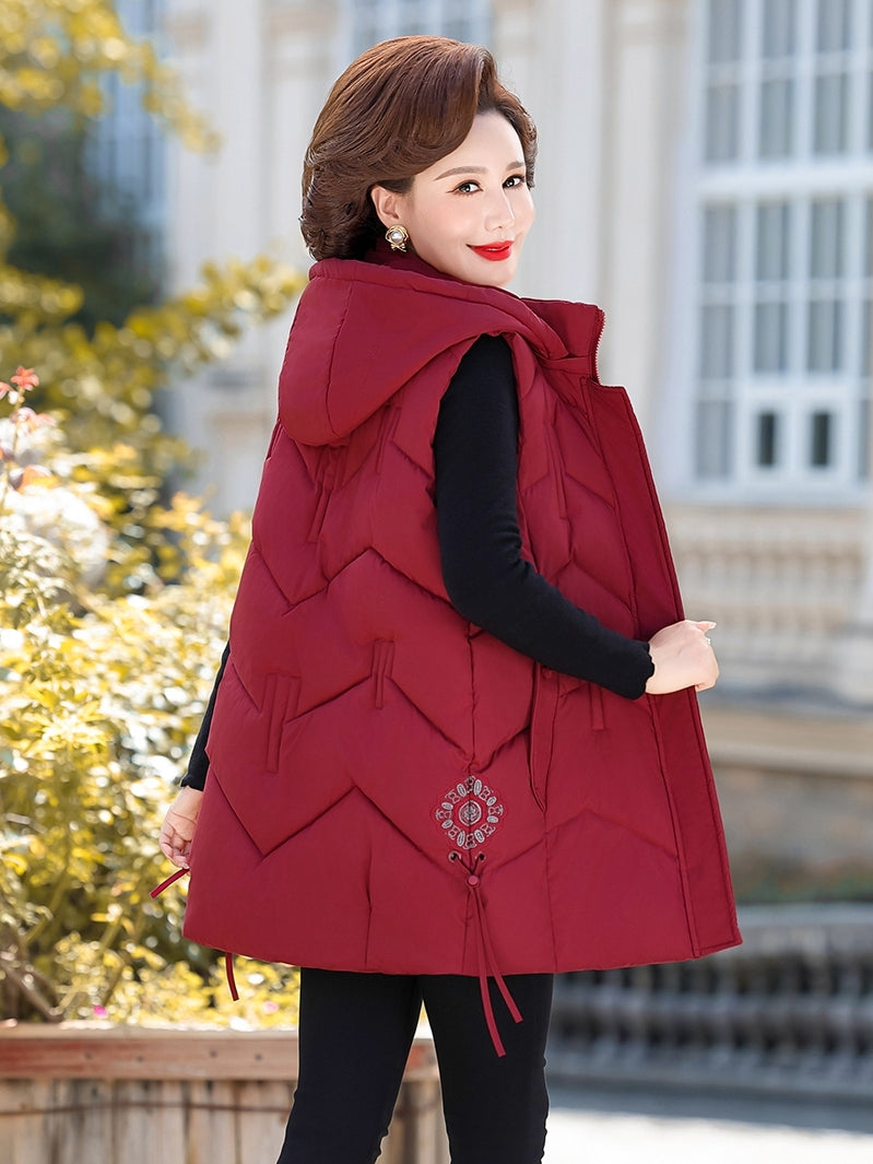 Ethnic Embroidered Down Cotton Vest for Women