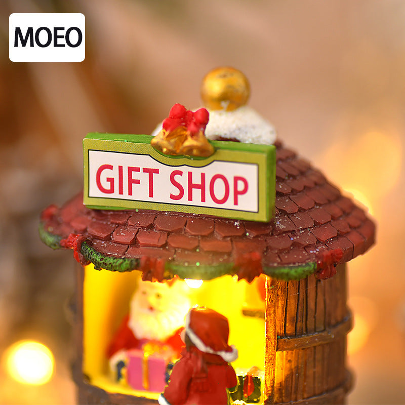 Christmas Resin Mini House Santa Shop Ornament