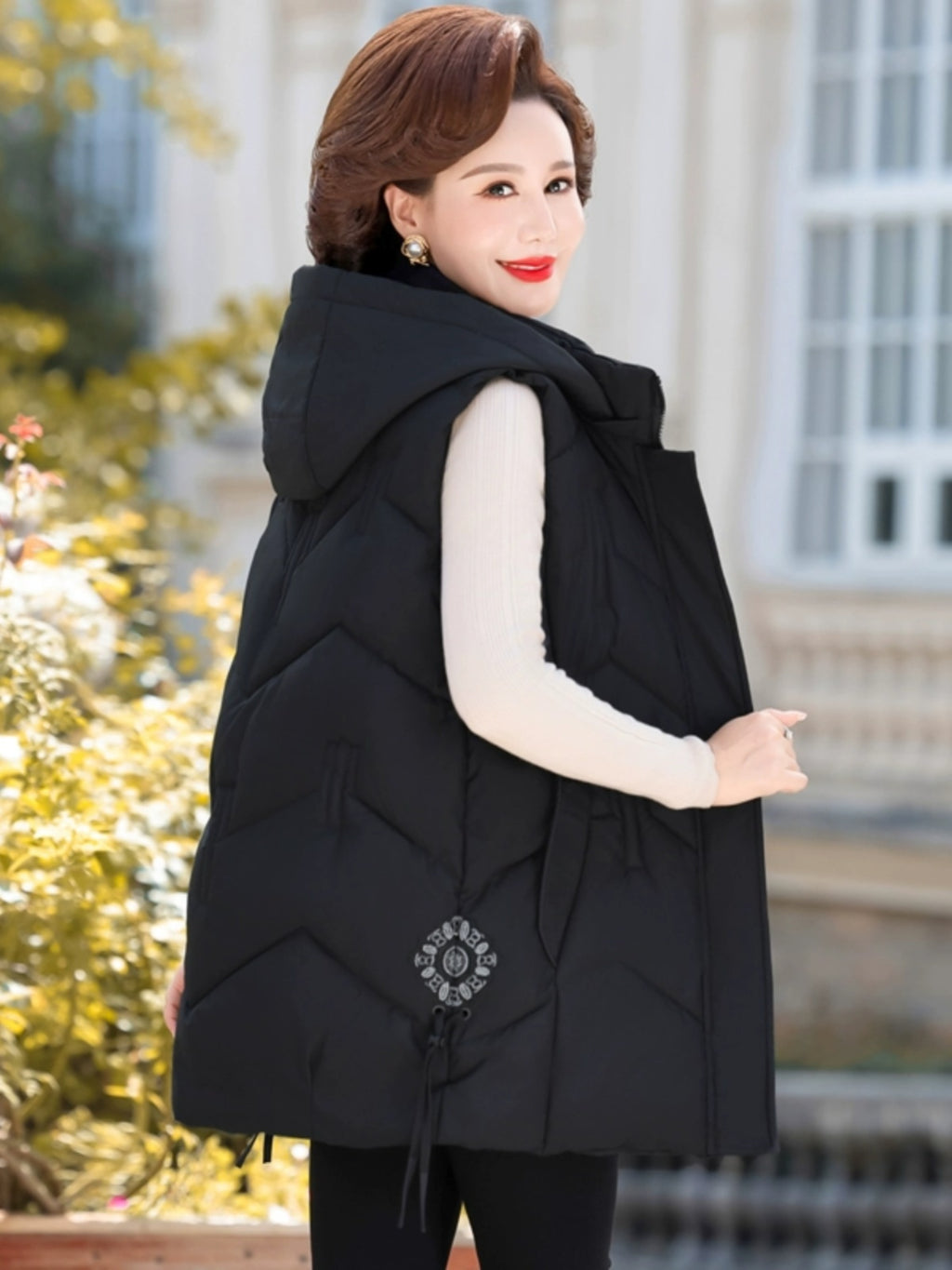 Ethnic Embroidered Down Cotton Vest for Women