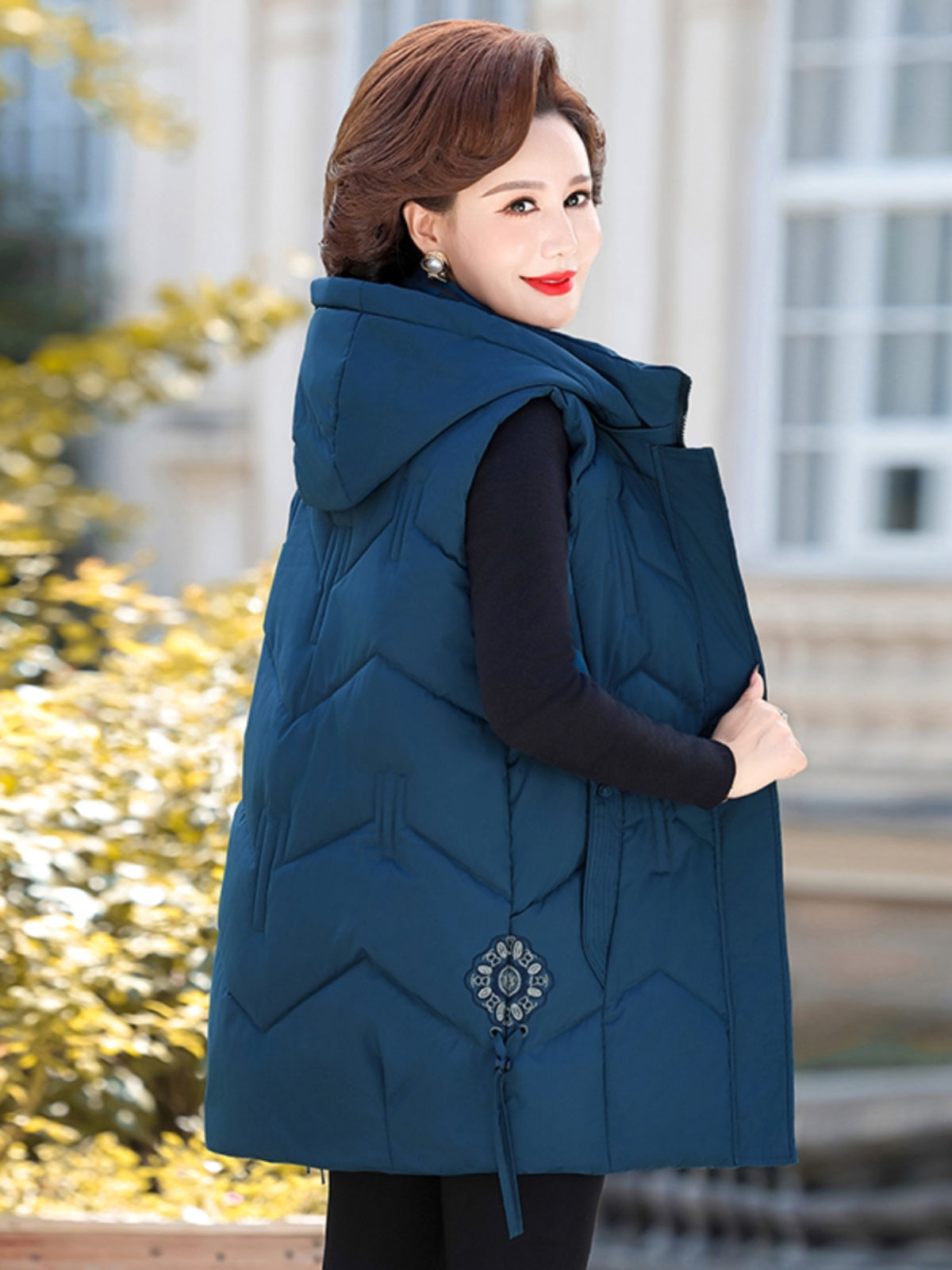 Ethnic Embroidered Down Cotton Vest for Women