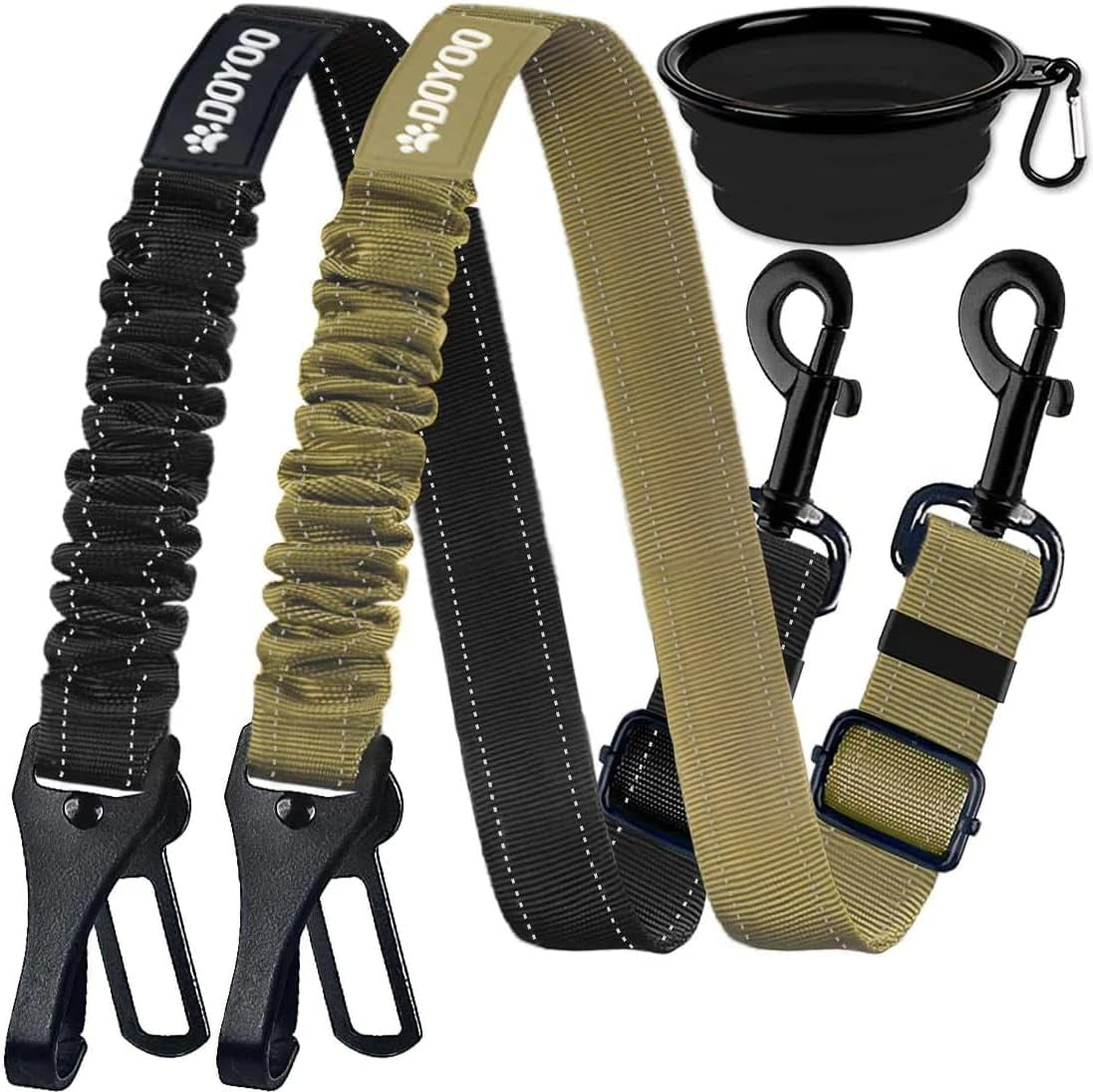 2-Pack Adjustable Heavy-Duty 2-in-1 Dog Car Seat Belts with Elastic and Reflective Features