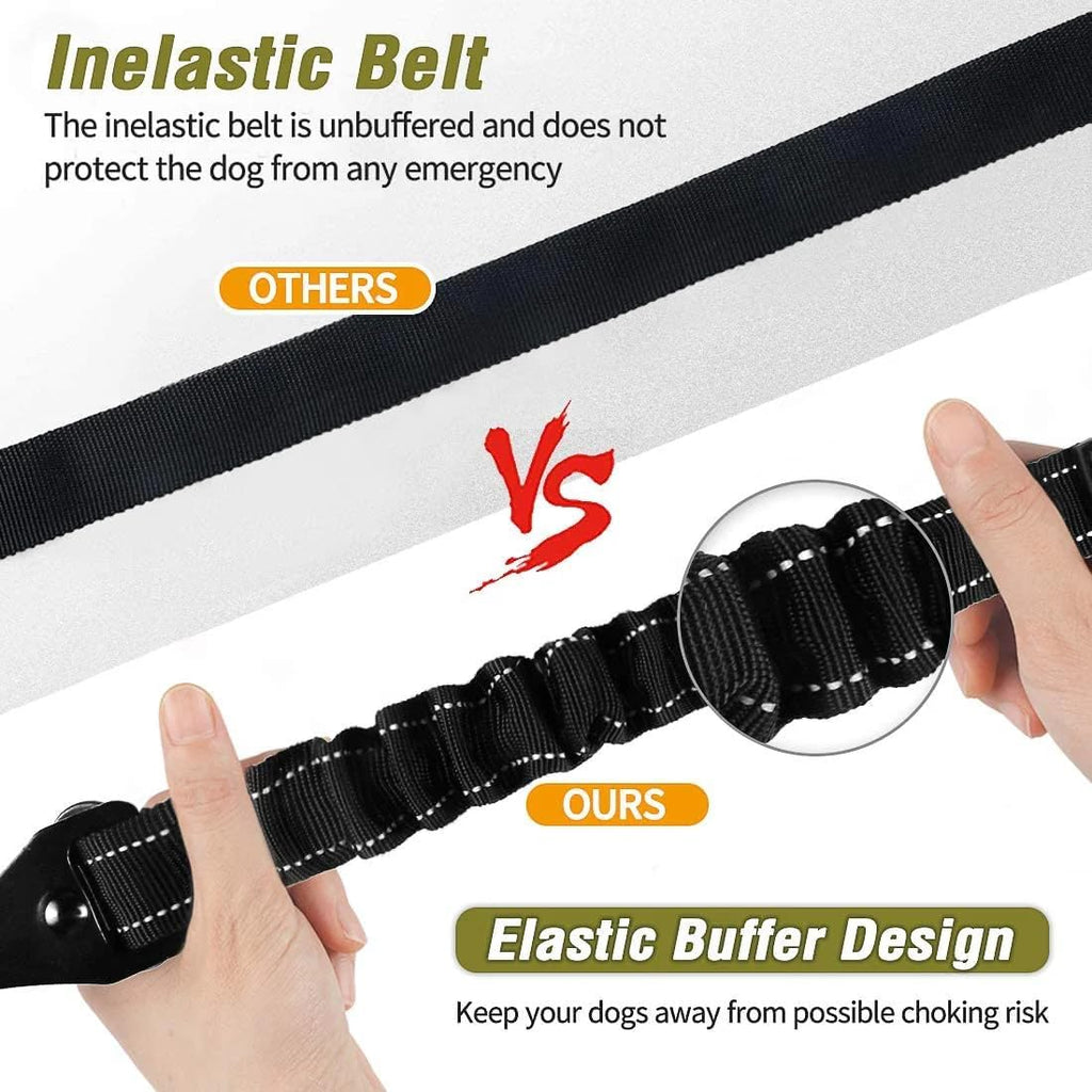 2-Pack Adjustable Heavy-Duty 2-in-1 Dog Car Seat Belts with Elastic and Reflective Features