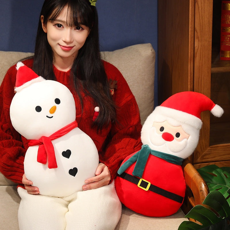 Cartoon Santa Claus and Snowman Plush Doll