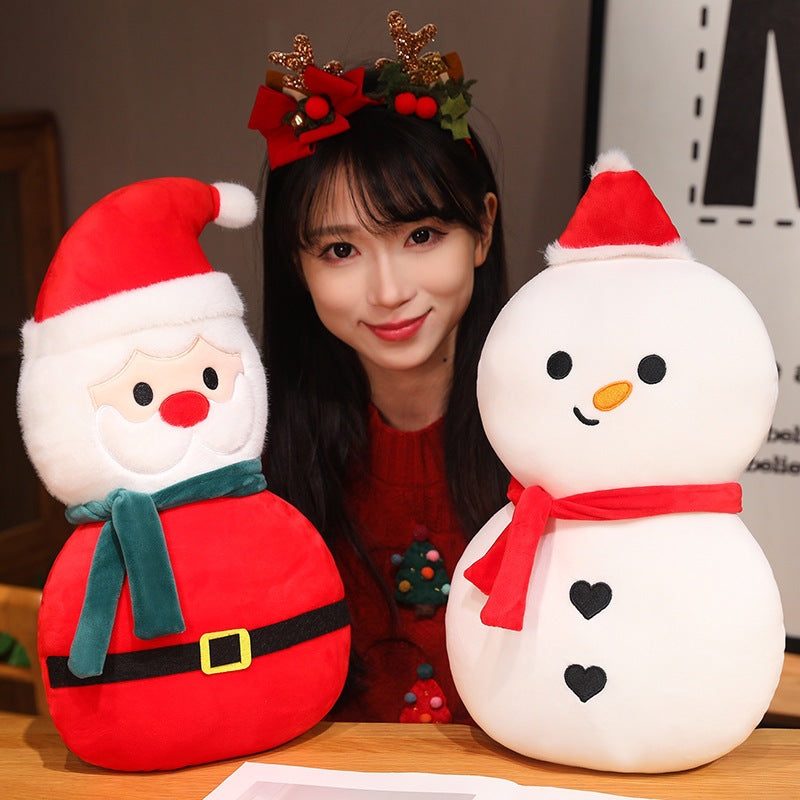 Cartoon Santa Claus and Snowman Plush Doll