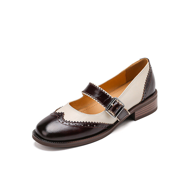 Square Toe Mary Jane Leather Shoes for Women